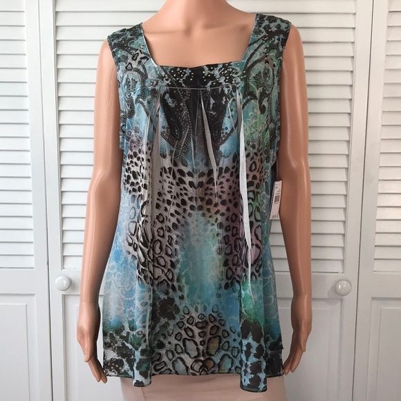 UNITY WORLD WEAR Blue Multicolor Sleeveless Tunic Size XL - Picture 1 of 9